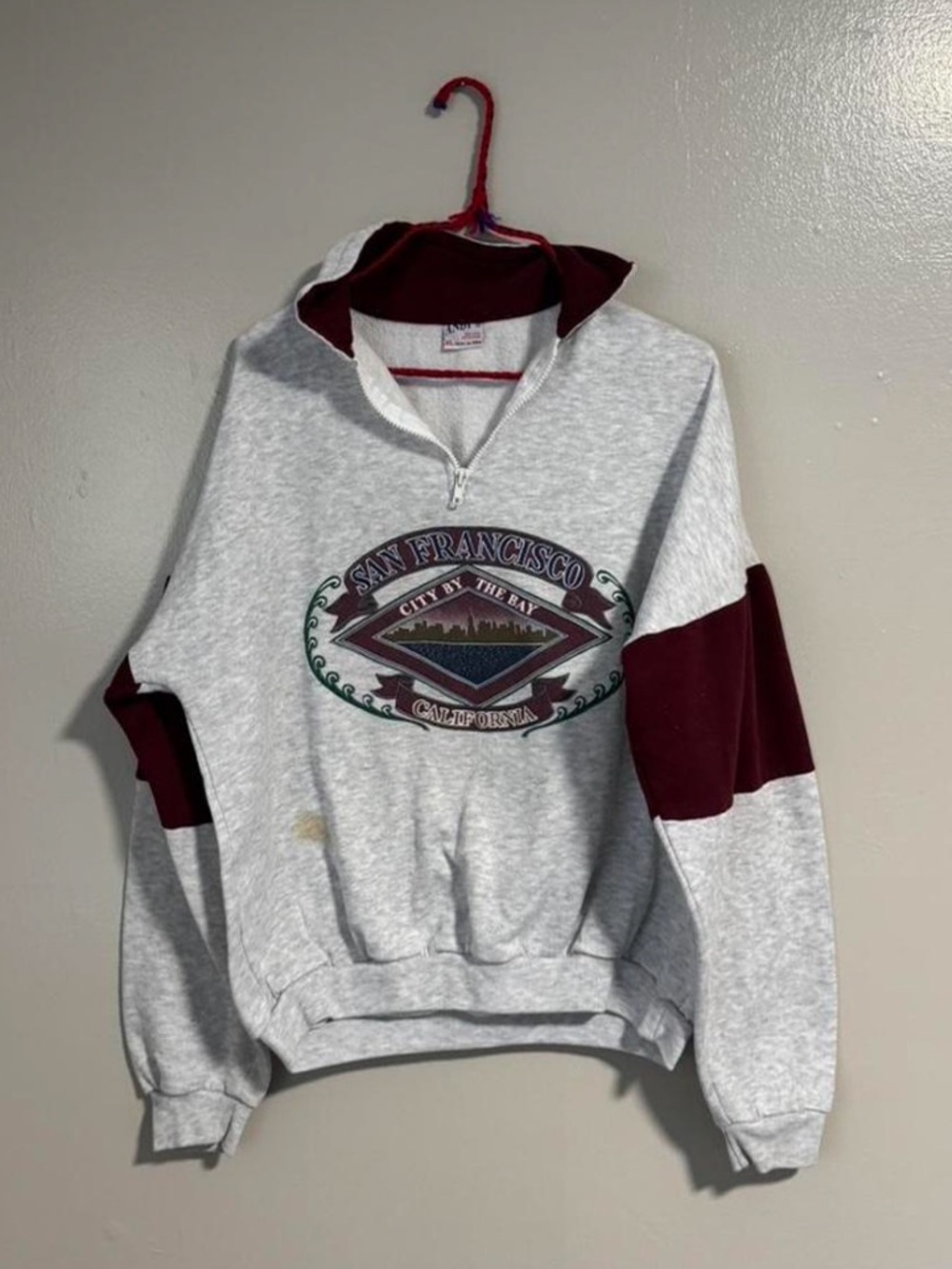 San Francisco Graphic Half-Zip Hoodie Sweatshirt - Gray & Burgundy